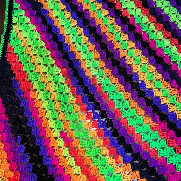 Retro Crochet Bright Rainbow Blanket/Throw - Picture 2 of 6